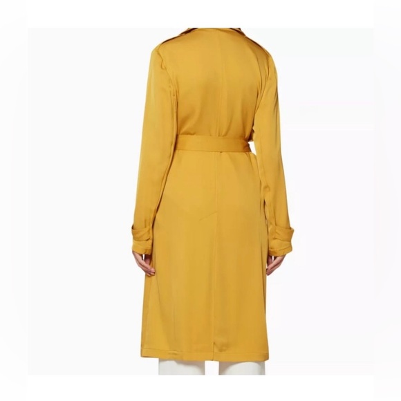 Theory Mustard Silk Belted Trench Coat - Picture 3 of 10